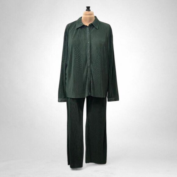 Nine.Eight Plisse Pleat Shirt and Pants Set, Sycamore Green. Size 3X NEW! - Picture 1 of 10